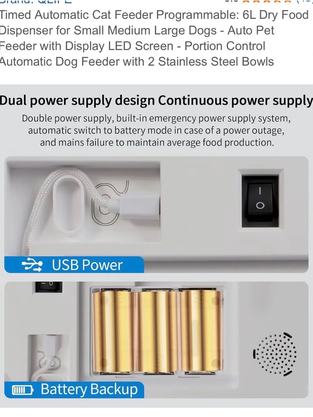 Small Pet Feeder - Black and White Automatic Dispenser